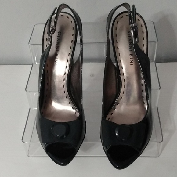 Gianni Bini Womens Black Patent Leather Peep Toe Slingback Heels Size 8.5 - Picture 3 of 14